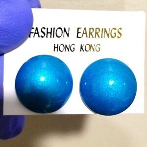 Retro 1980s Blue Enameled Metal Dome Stud Earrings – Stylish Women's Jewelry